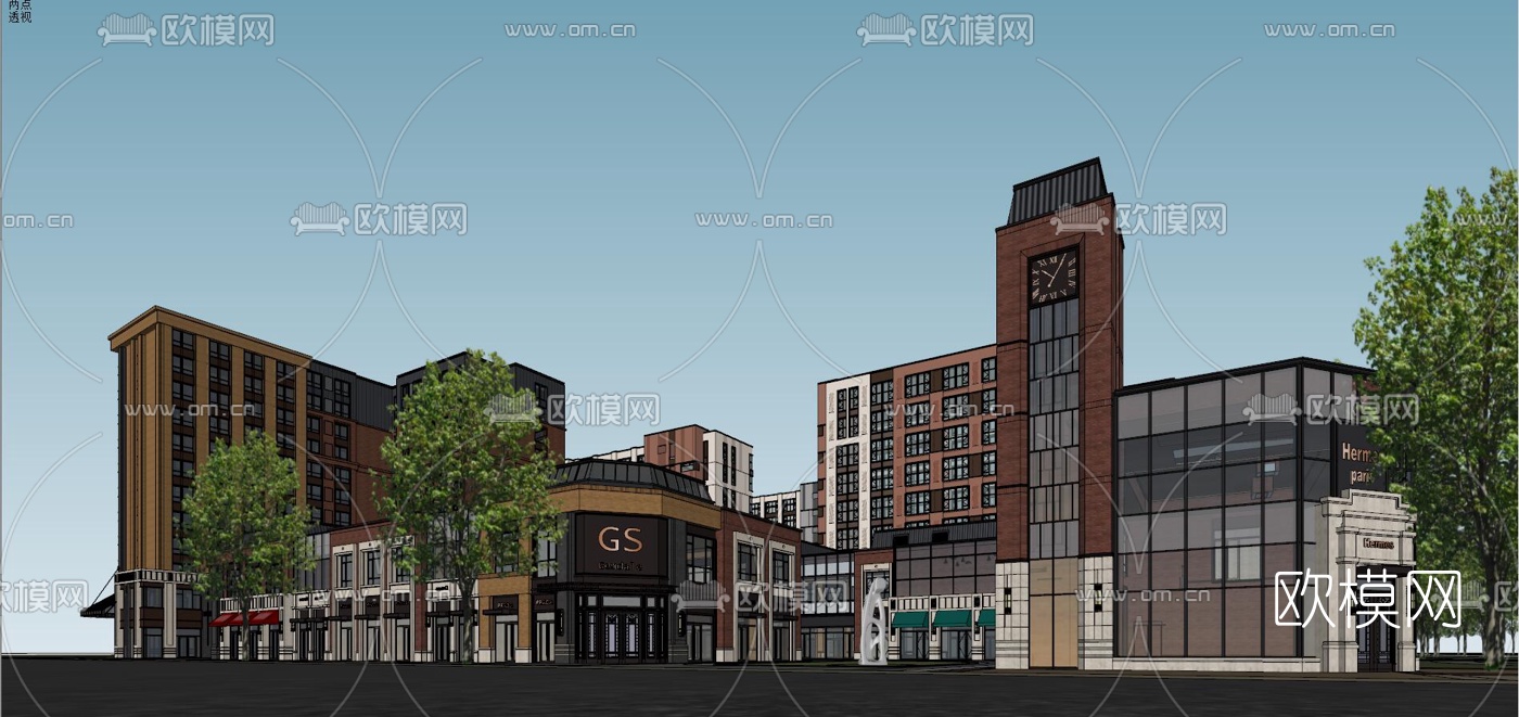 欧式商业街su模型下载（渲染图1）