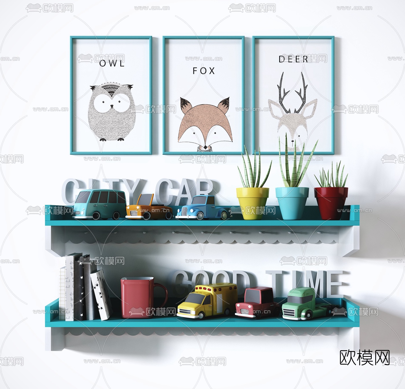 北欧儿童墙面装饰架3d模型下载（渲染图1）