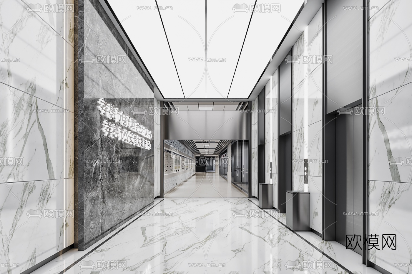 现代写字楼电梯厅3d模型下载