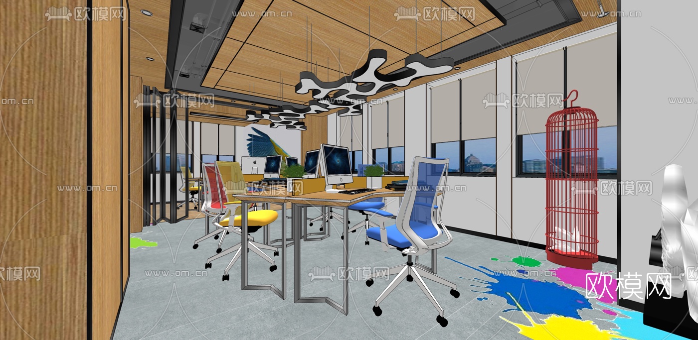 现代办公室su模型下载（渲染图1）