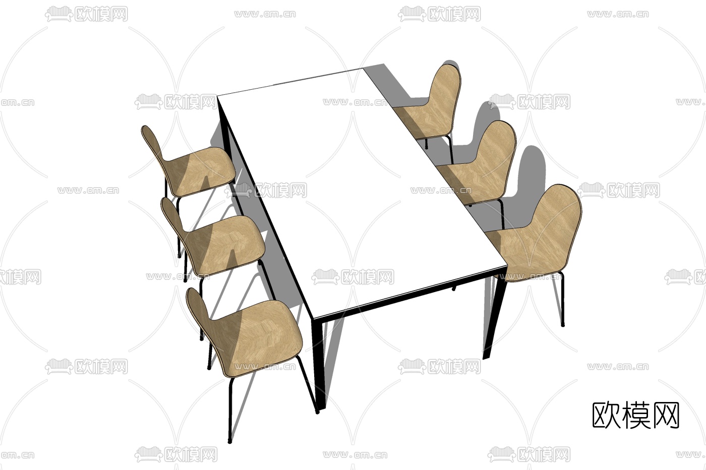 现代条形餐桌椅免费su模型下载