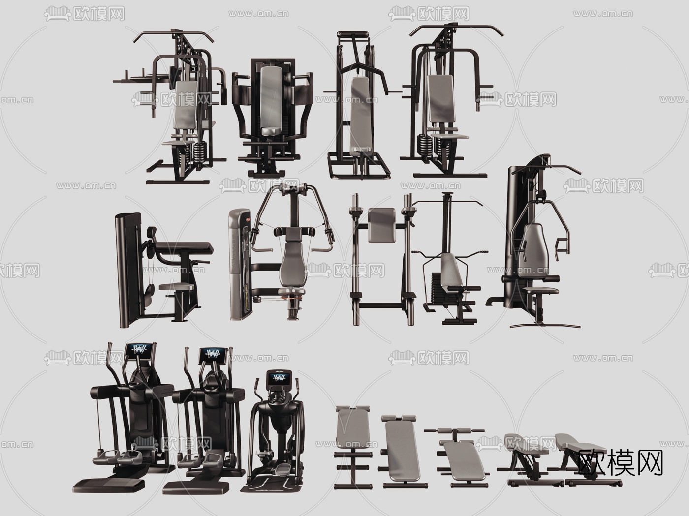 现代健身器材su模型下载（渲染图1）