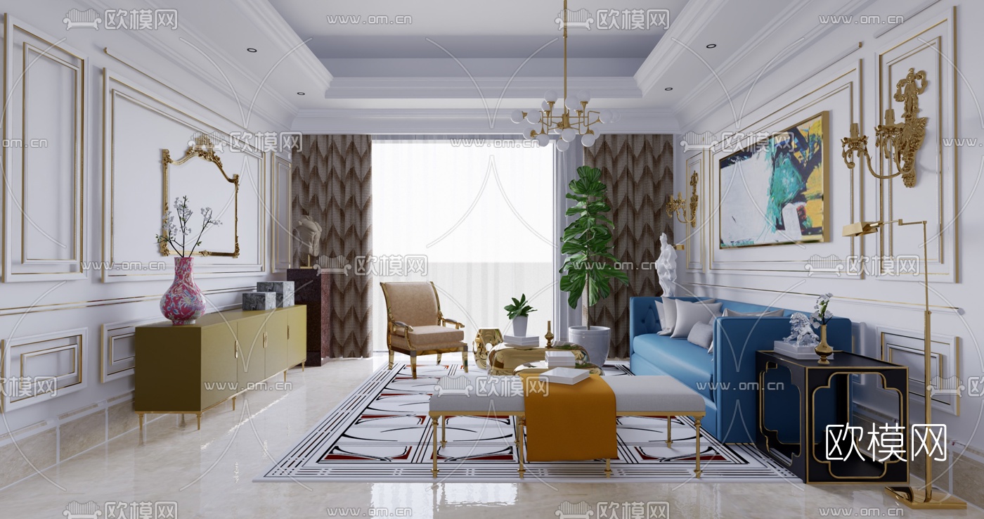 欧式客厅su模型下载