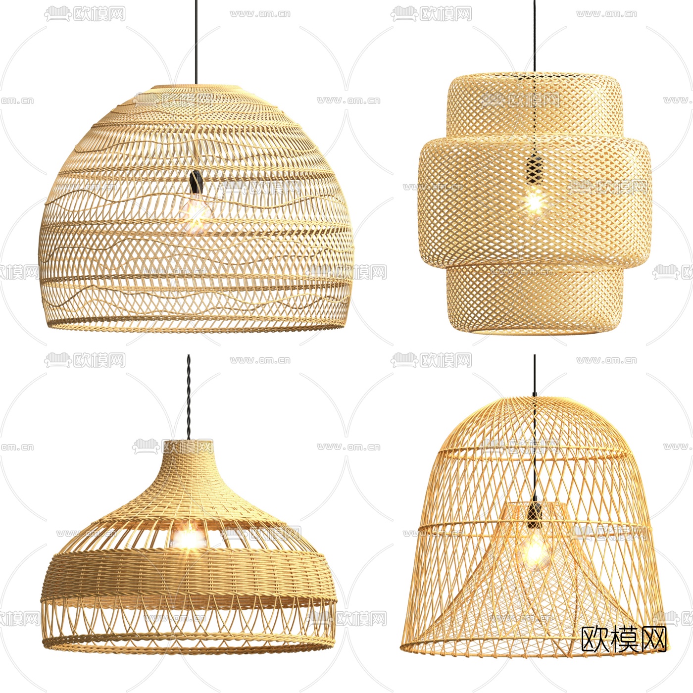 自然风竹编吊灯3d模型下载（渲染图1）