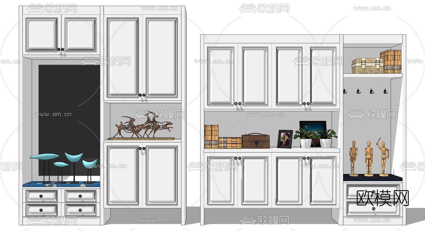 简欧鞋柜su模型下载