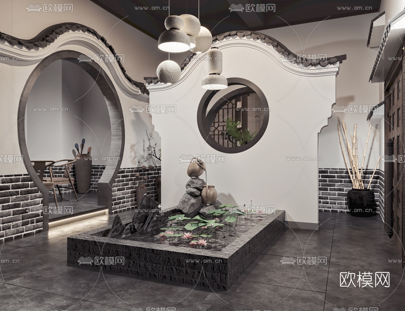 新中式茶楼3d模型下载（渲染图2）