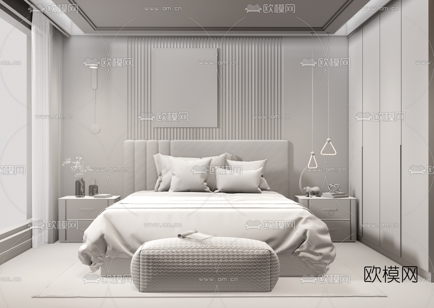 北欧卧室su模型下载（渲染图3）