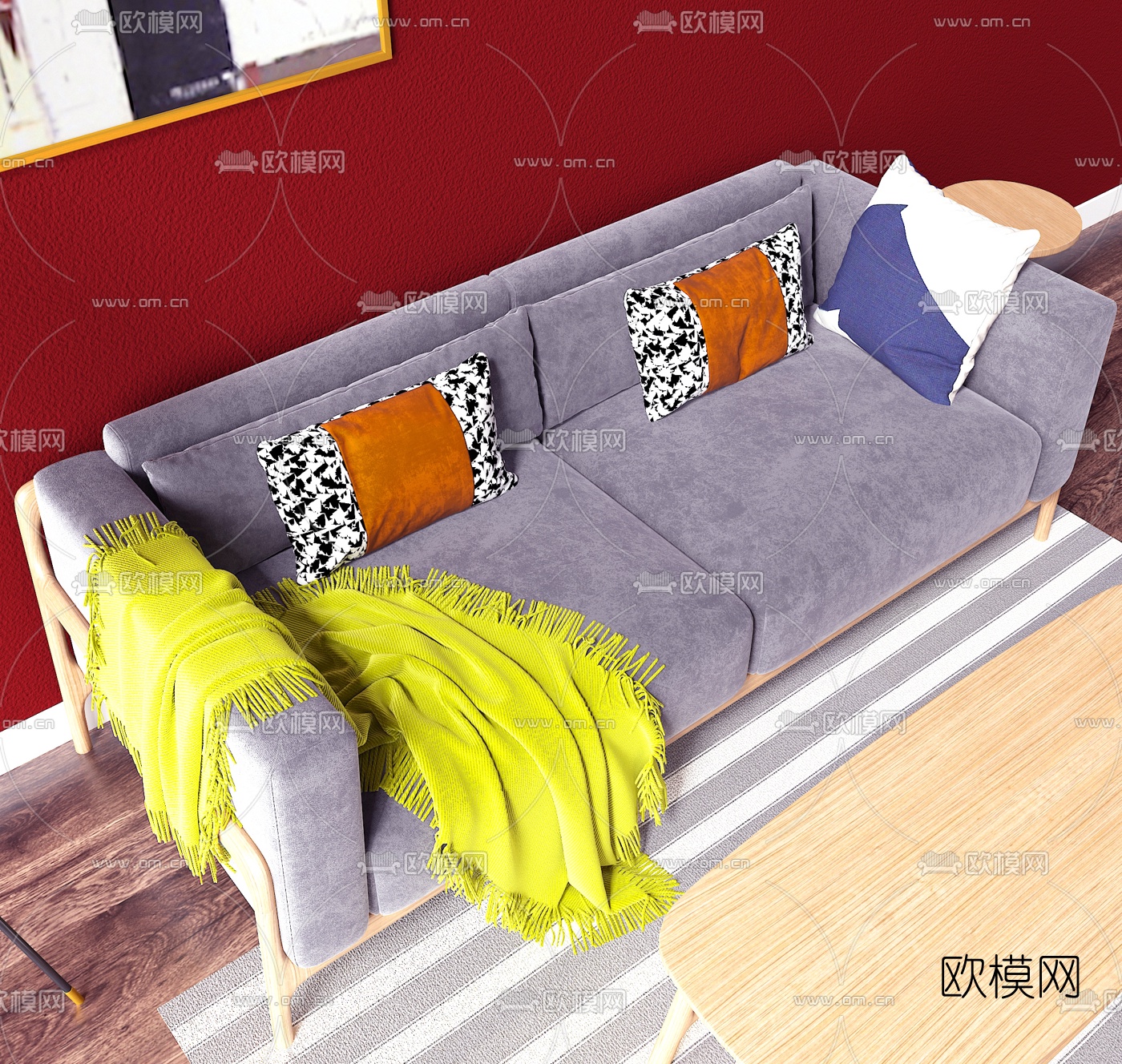 北欧布艺双人沙发3d模型下载（渲染图2）