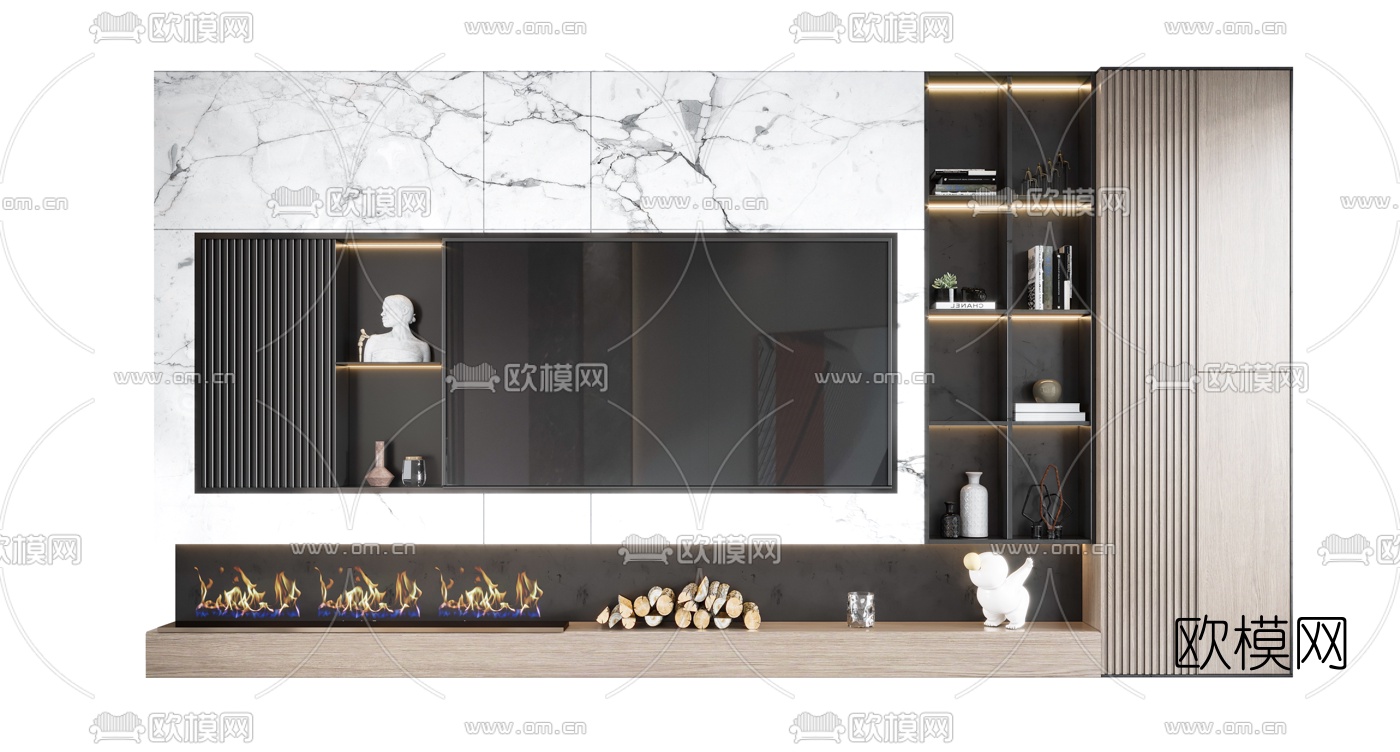 现代电视背景墙3d模型