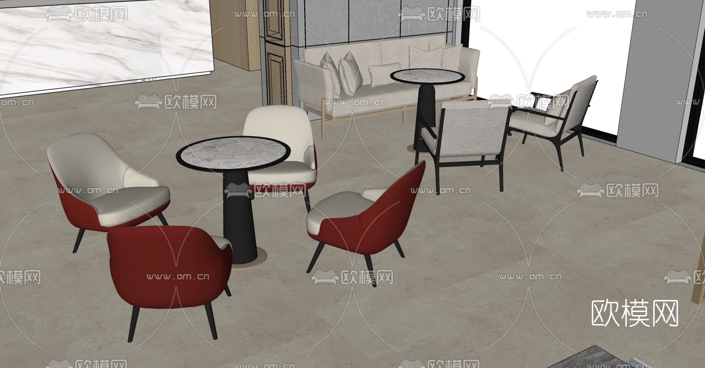 新中式酒店餐厅大堂吧su模型下载（渲染图2）