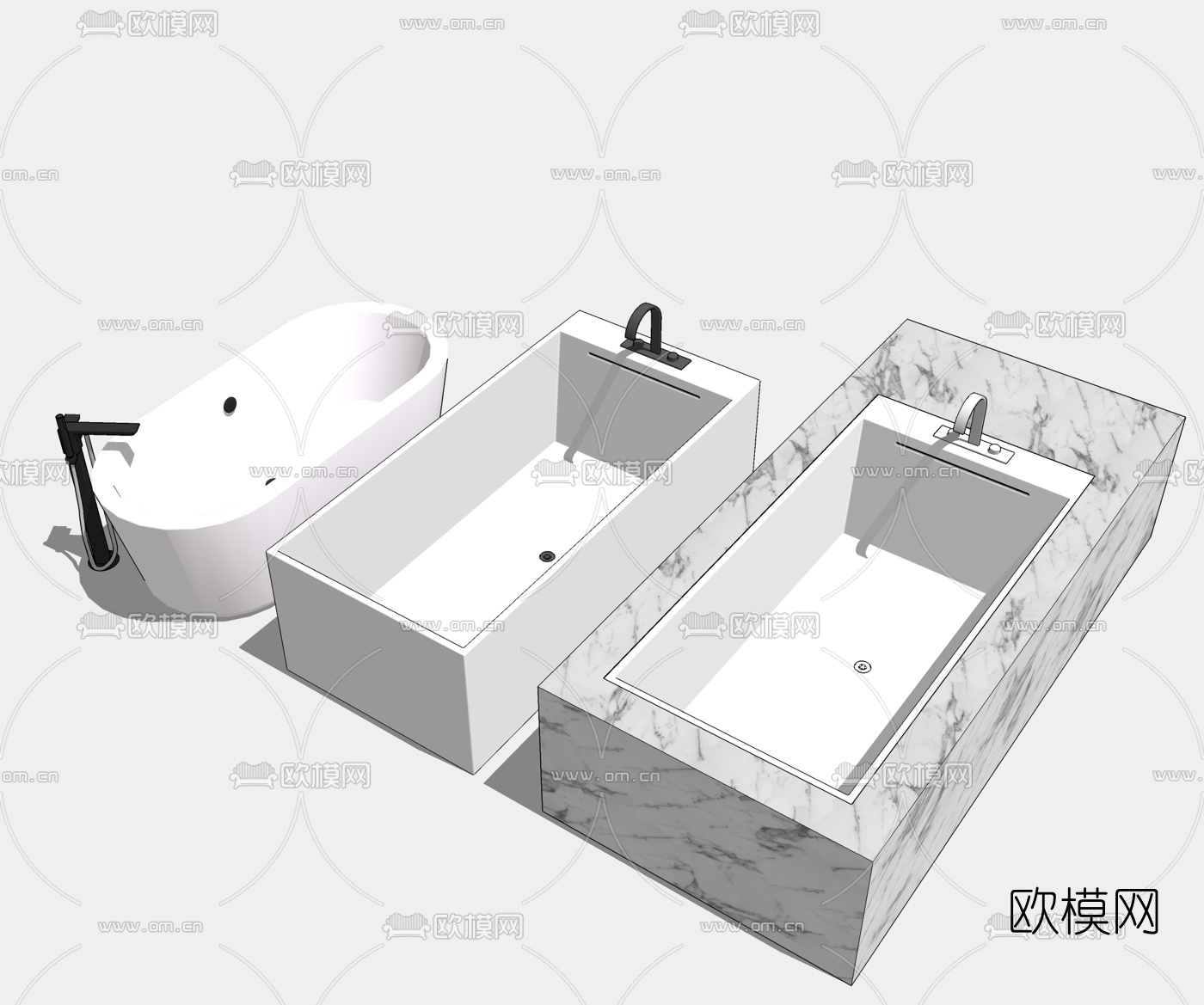现代大理石浴缸su模型下载
