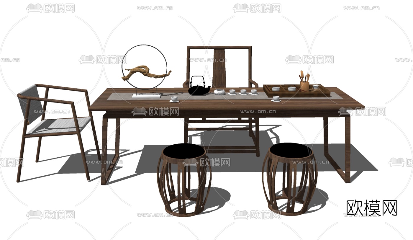中式禅意茶桌椅su模型下载