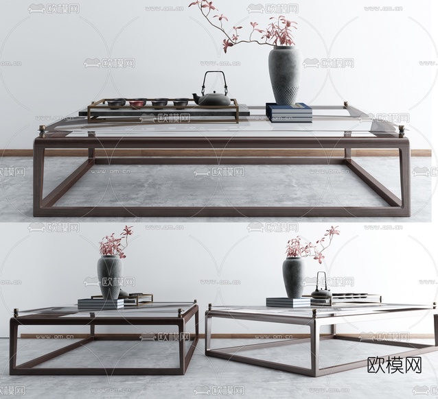 新中式方形玻璃茶几3d模型下载