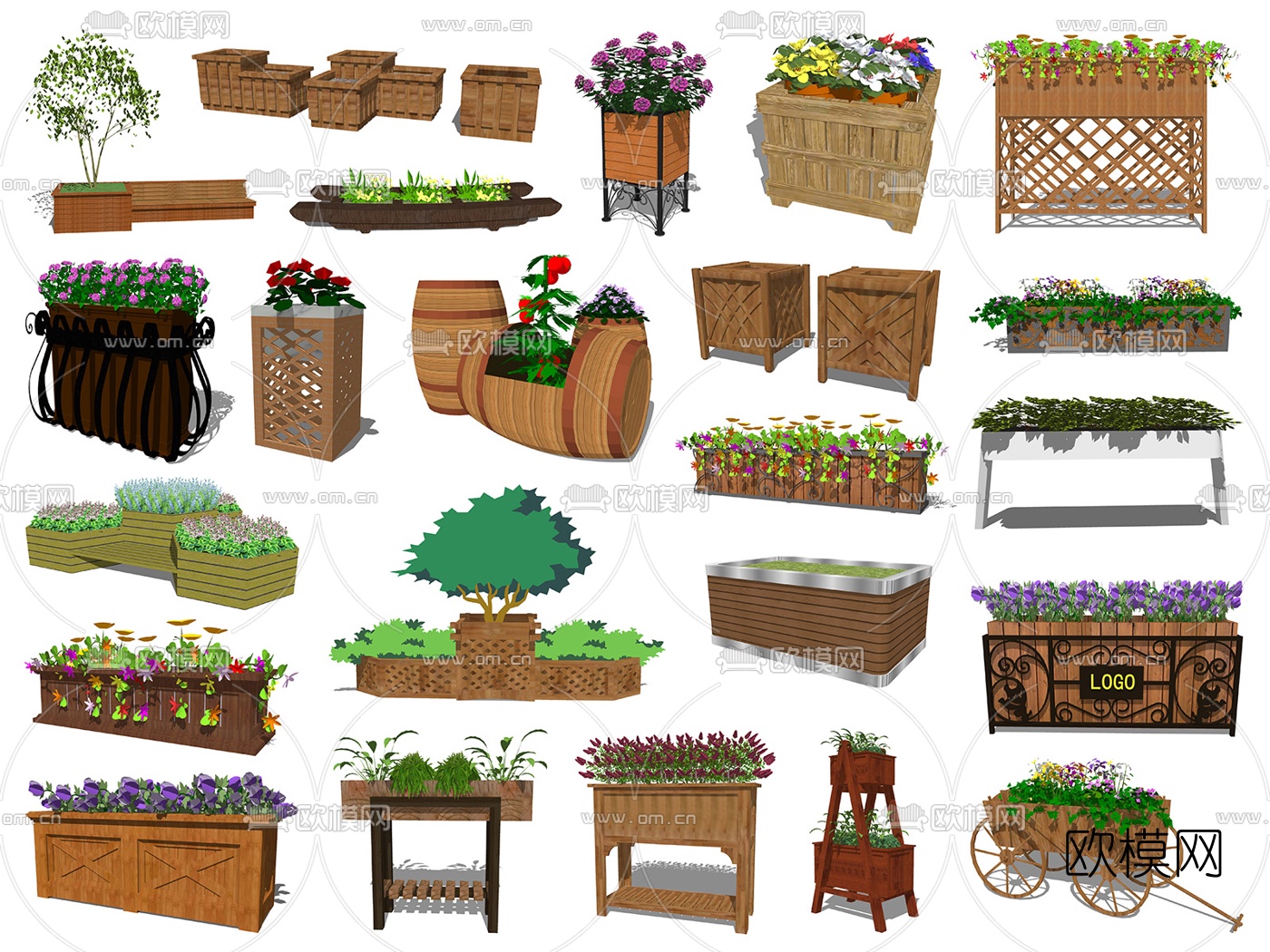 北欧花箱花钵花池花坛种植箱su模型下载