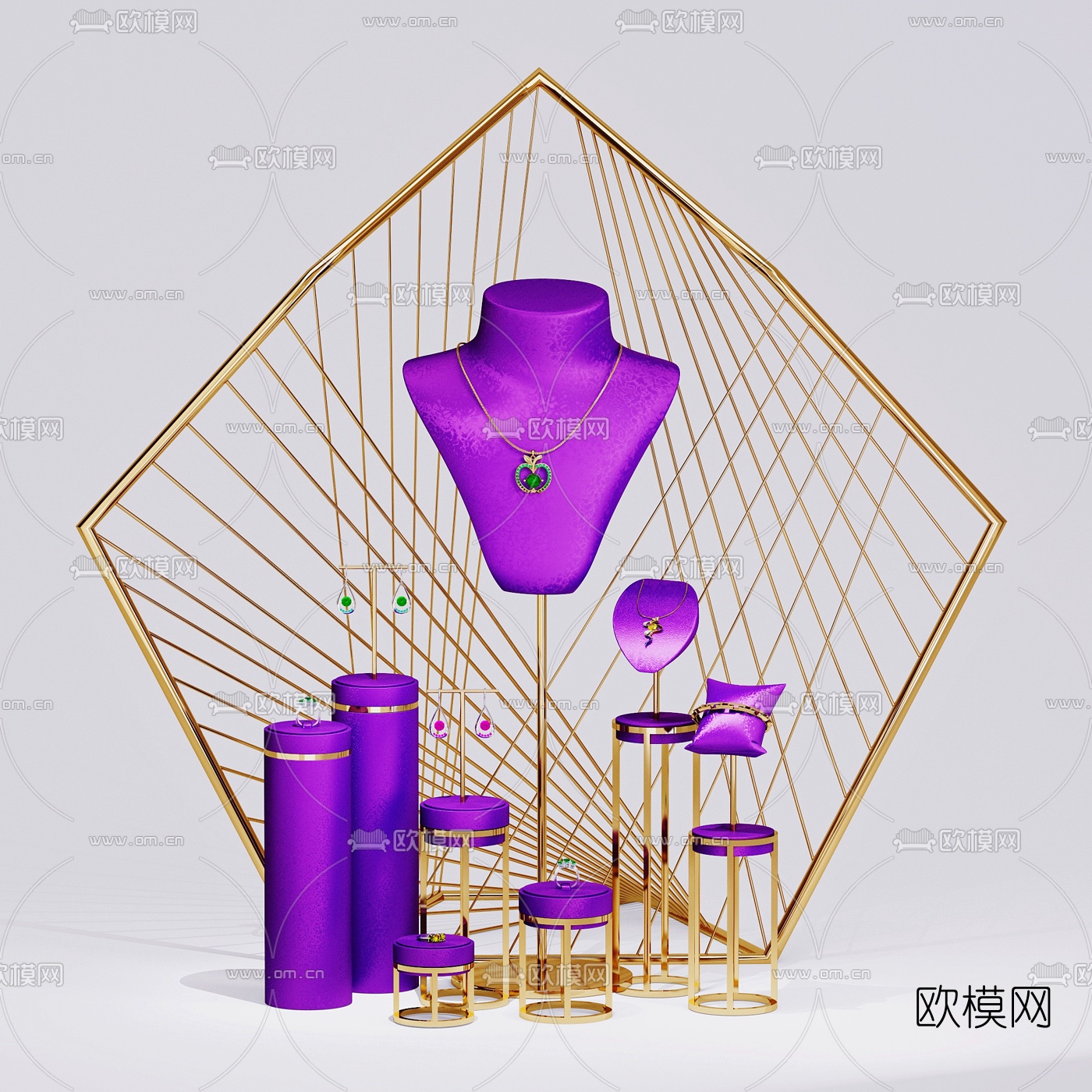 现代珠宝陈列道具3d模型下载