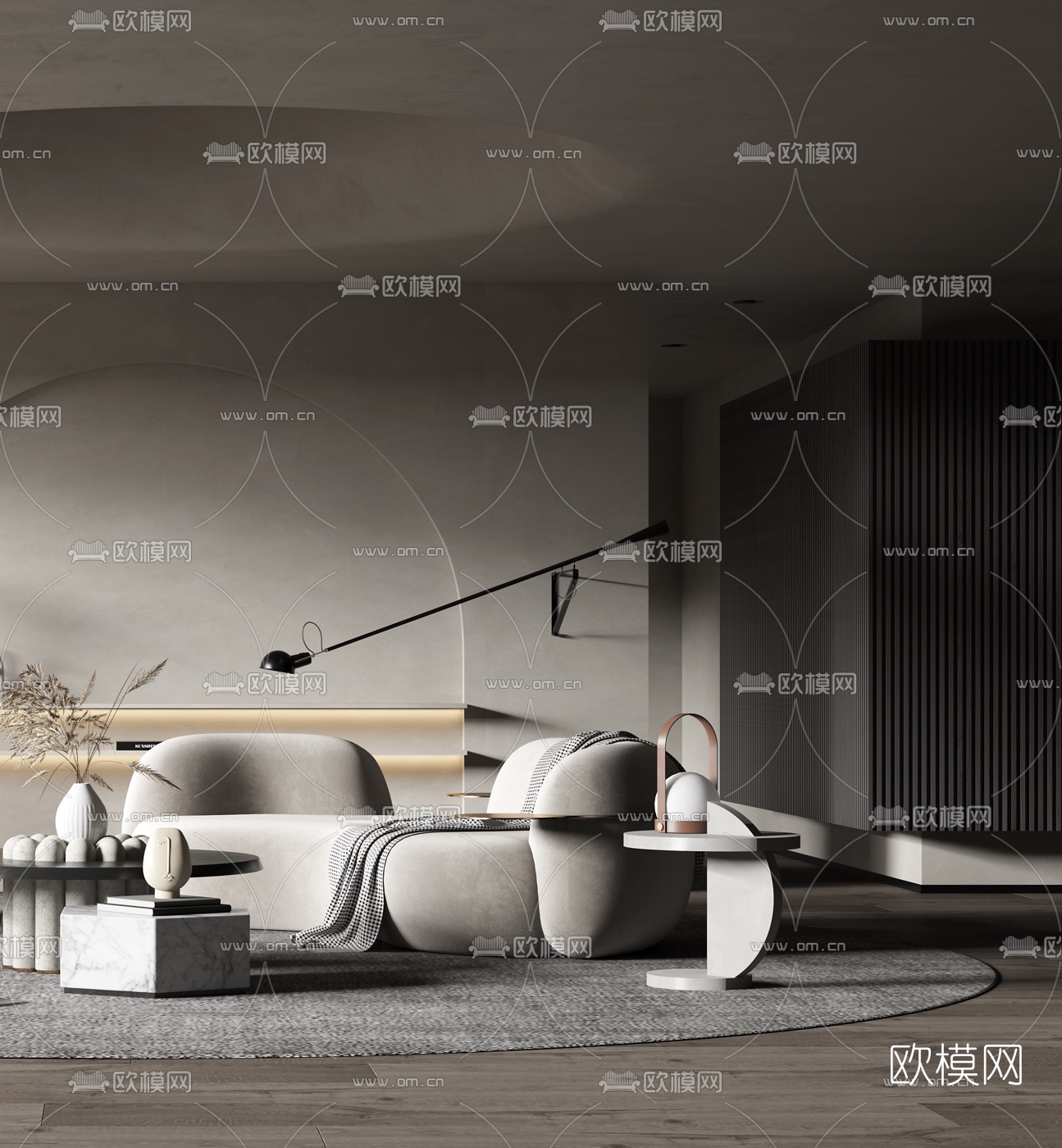 现代弧形布艺沙发组合3d模型
