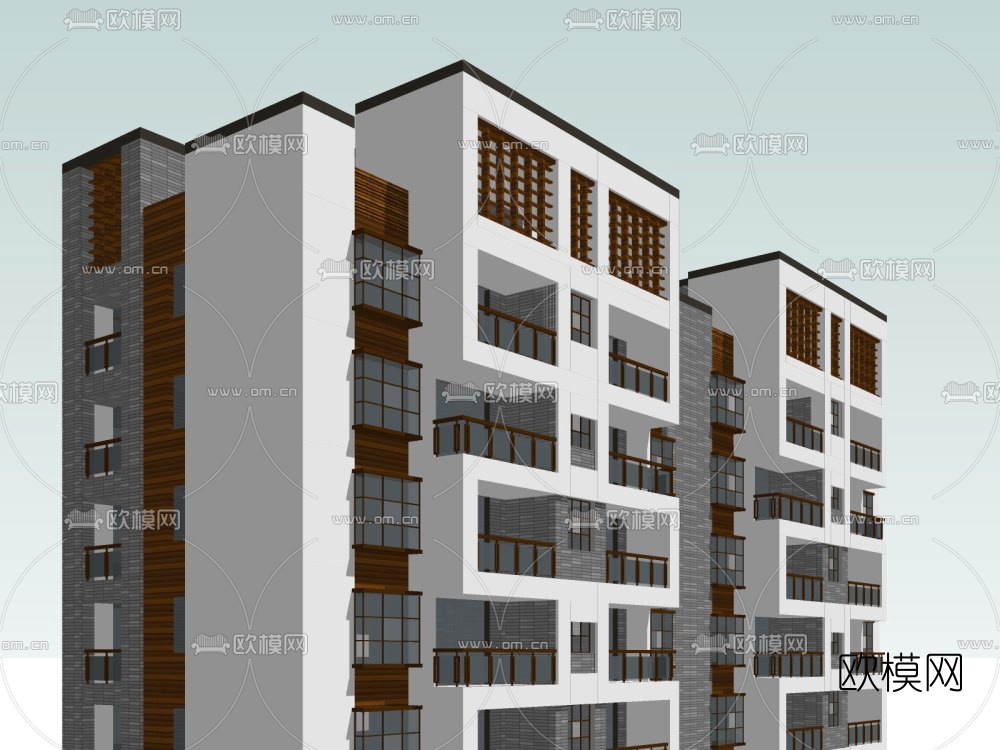 中式高层住宅建筑外观su模型下载（渲染图7）