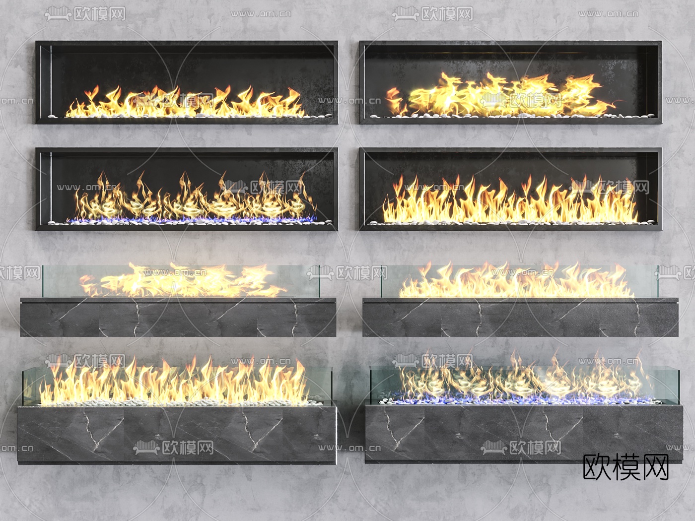现代嵌入式壁炉3d模型下载