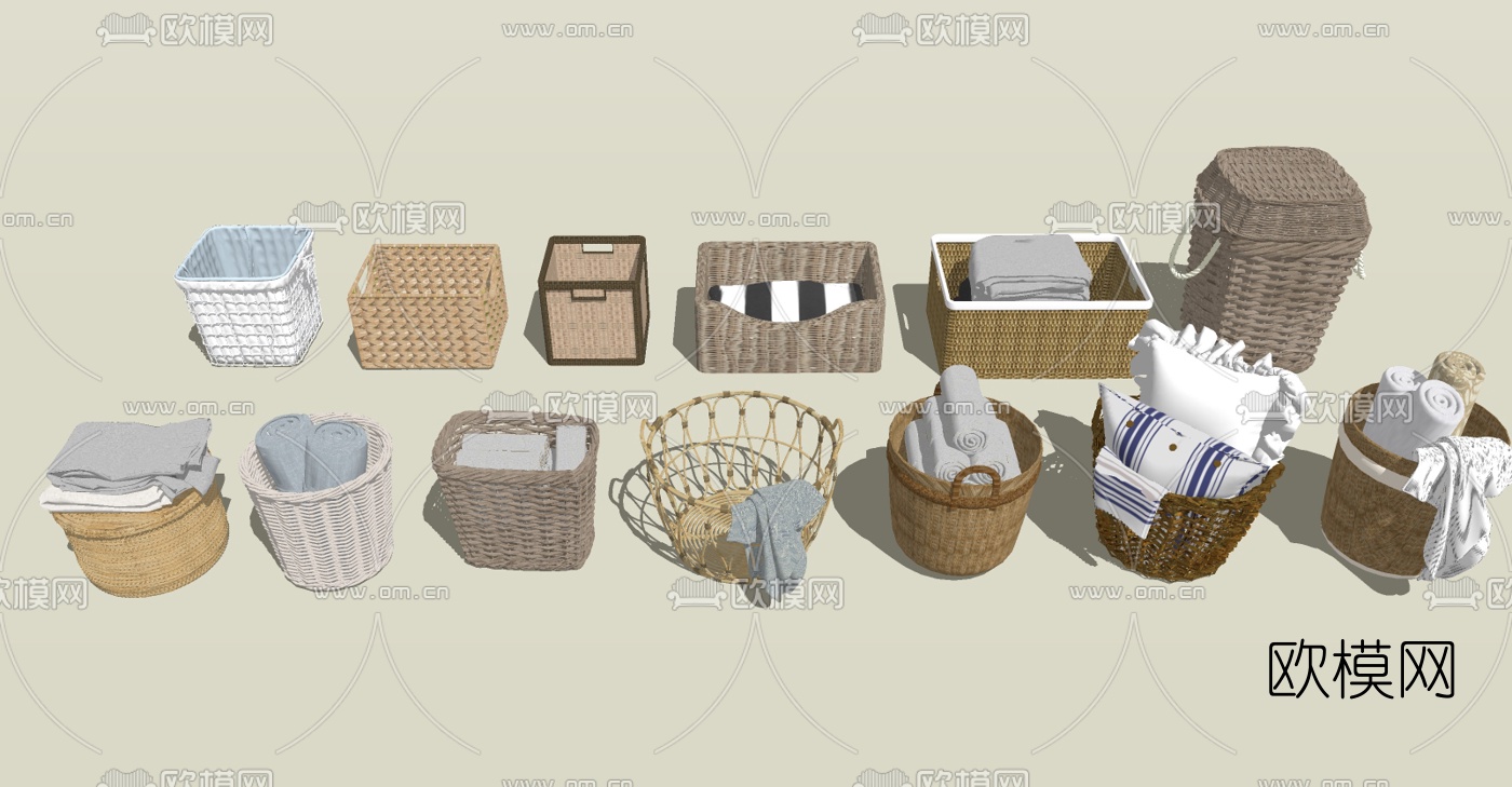 现代衣物收纳箩编织箩筐su模型下载（渲染图2）