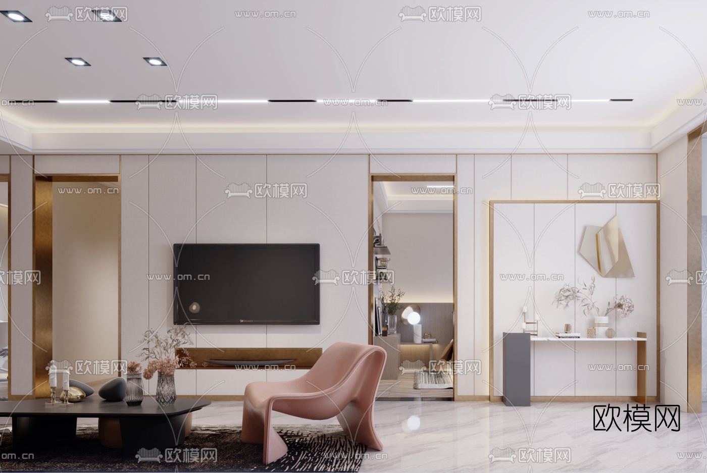 现代客厅餐厅3d模型