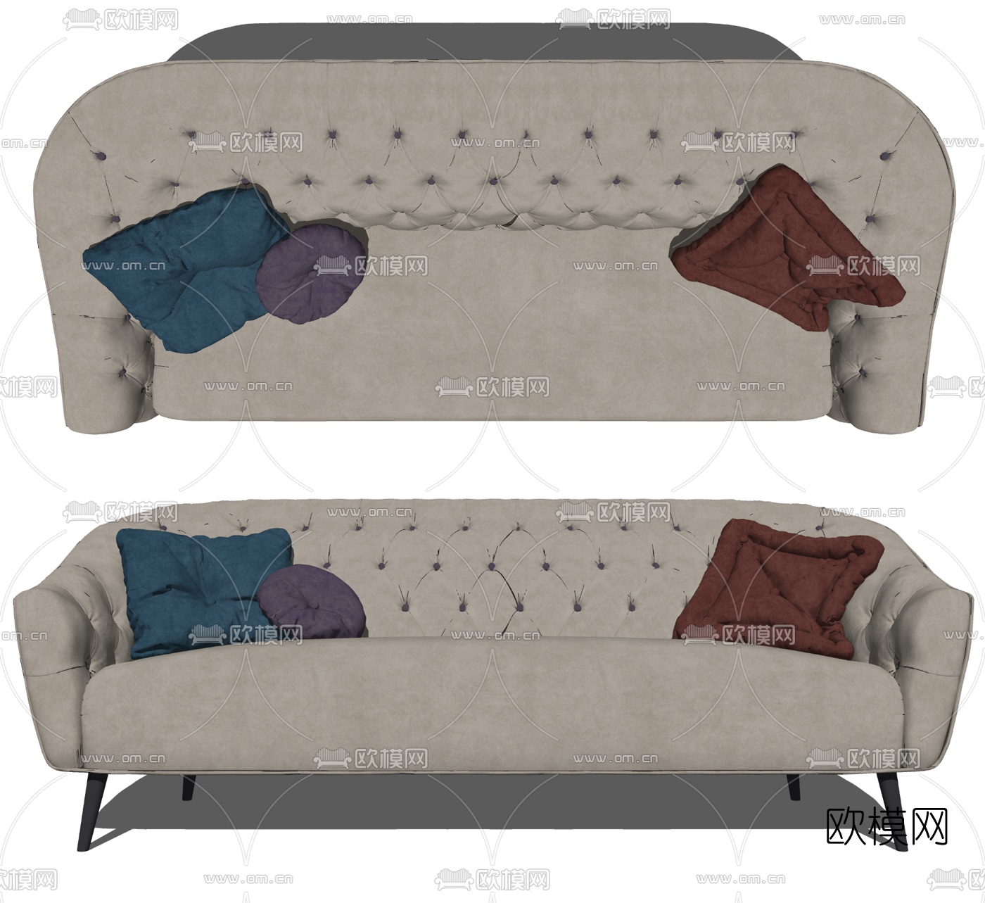 简欧布艺多人沙发su模型下载（渲染图2）