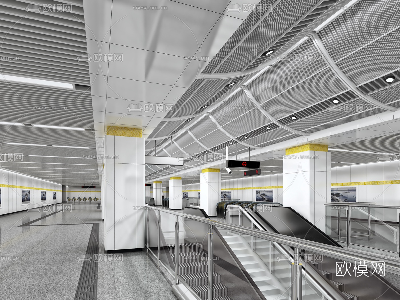 现代地铁站站厅3d模型下载（渲染图2）
