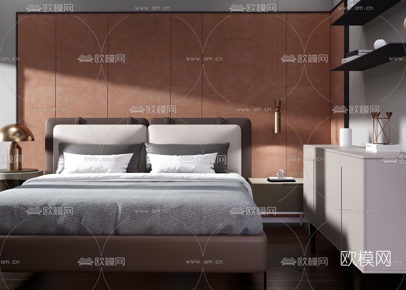 现代轻奢卧室su模型下载（渲染图2）