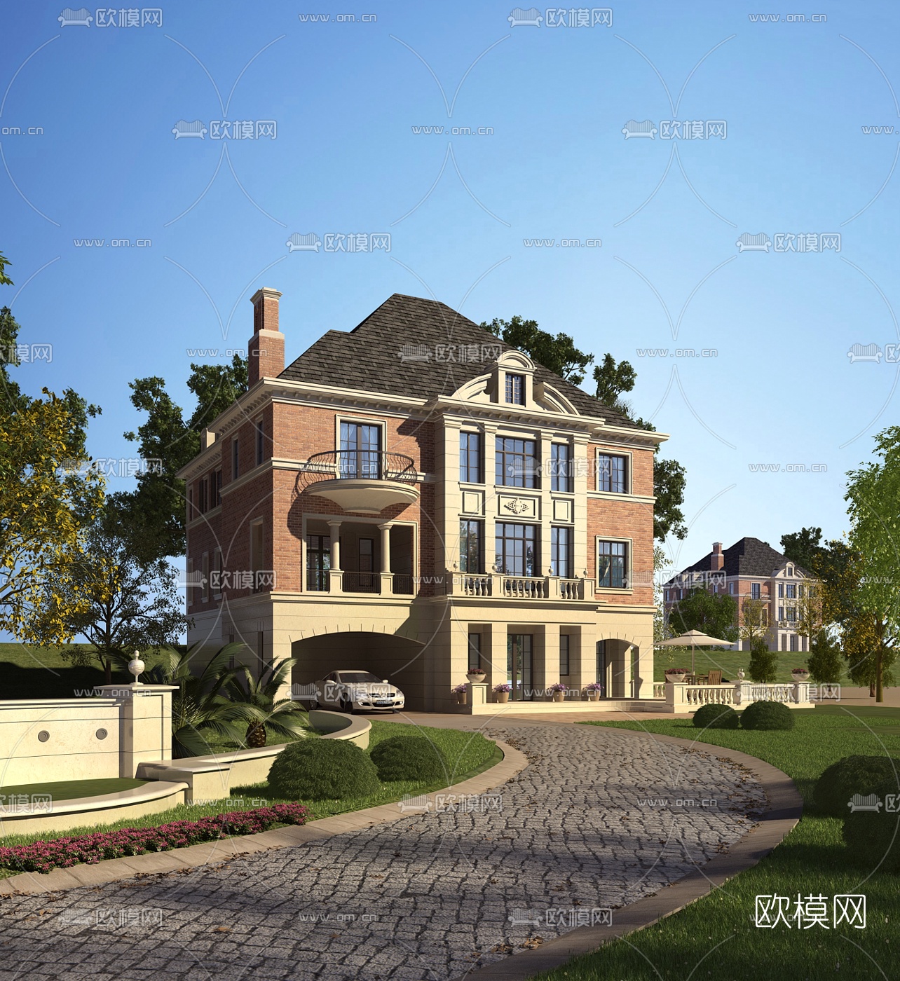 欧式别墅外观su模型下载（渲染图1）