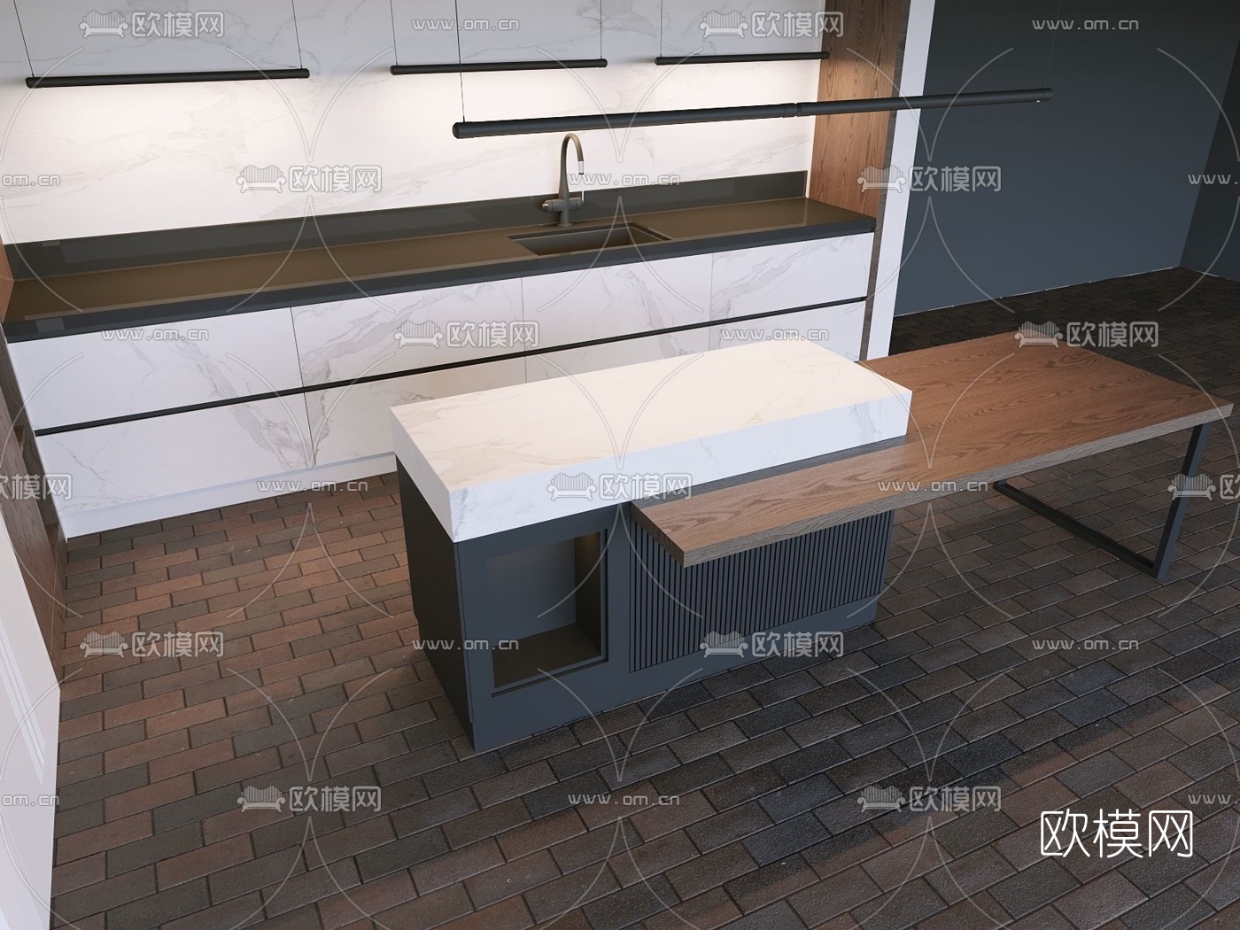 现代橱柜中岛台3d模型