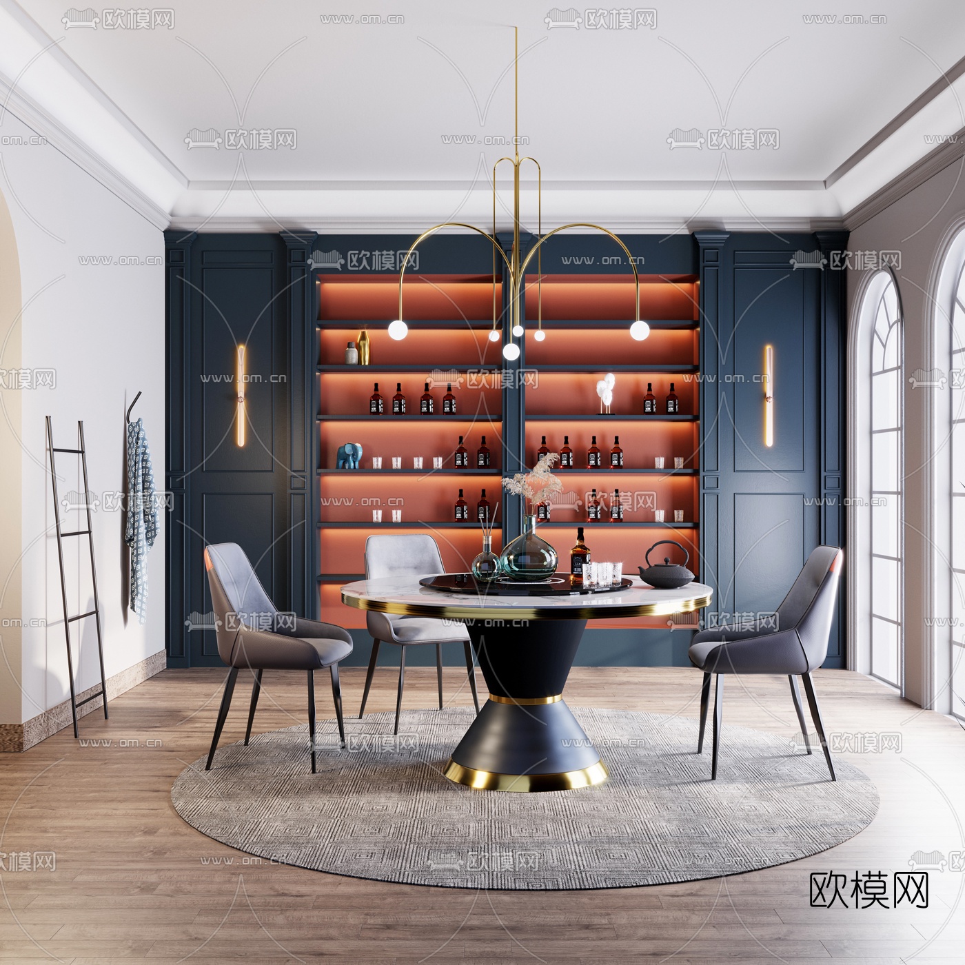 现代转盘电磁炉餐桌椅3d模型