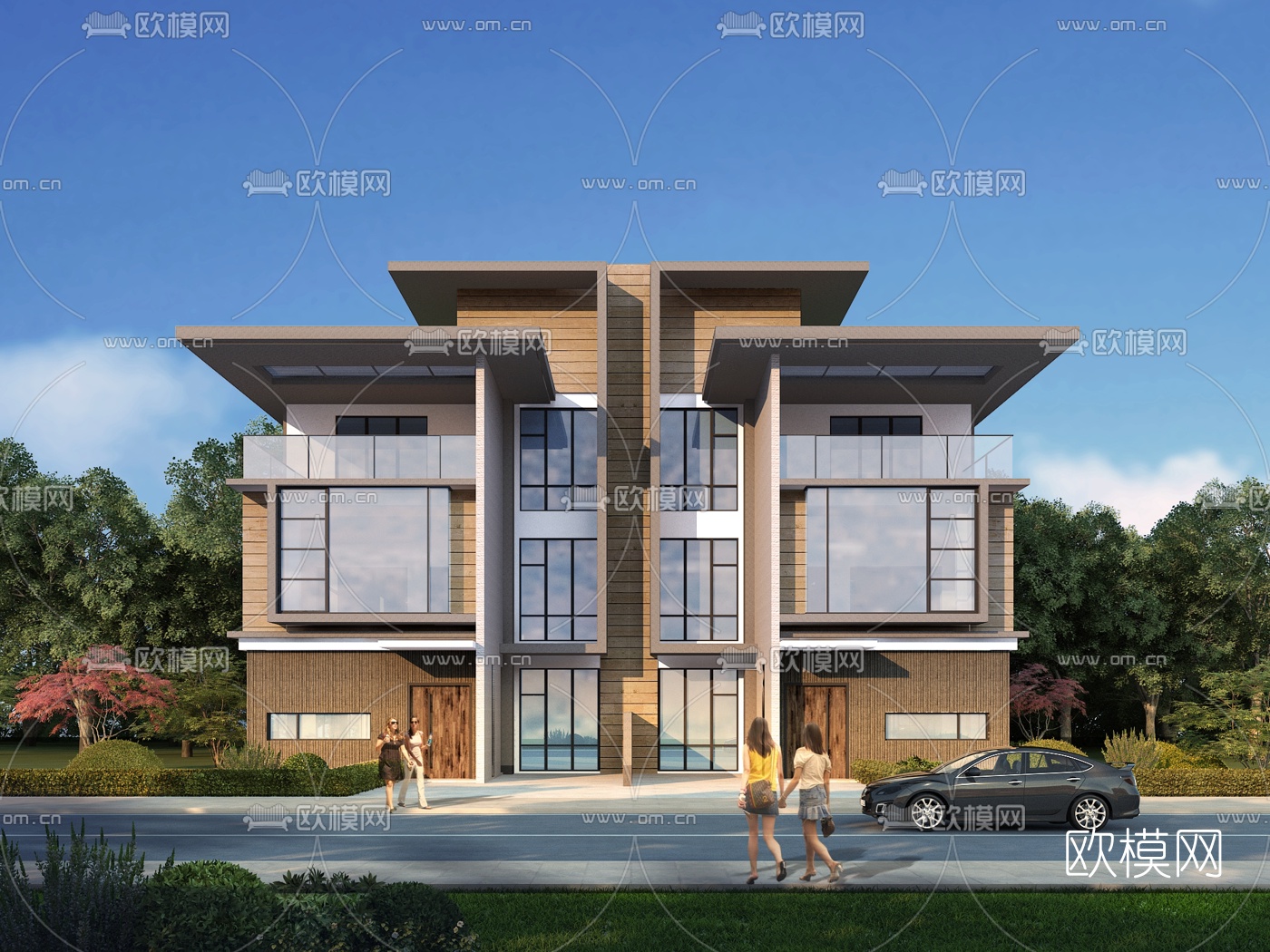 现代独栋别墅su模型下载（渲染图1）