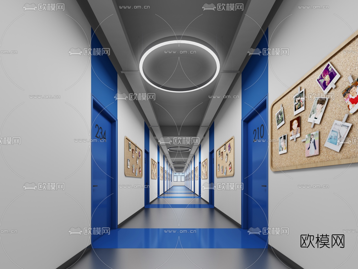 现代学校教学楼走廊3d模型