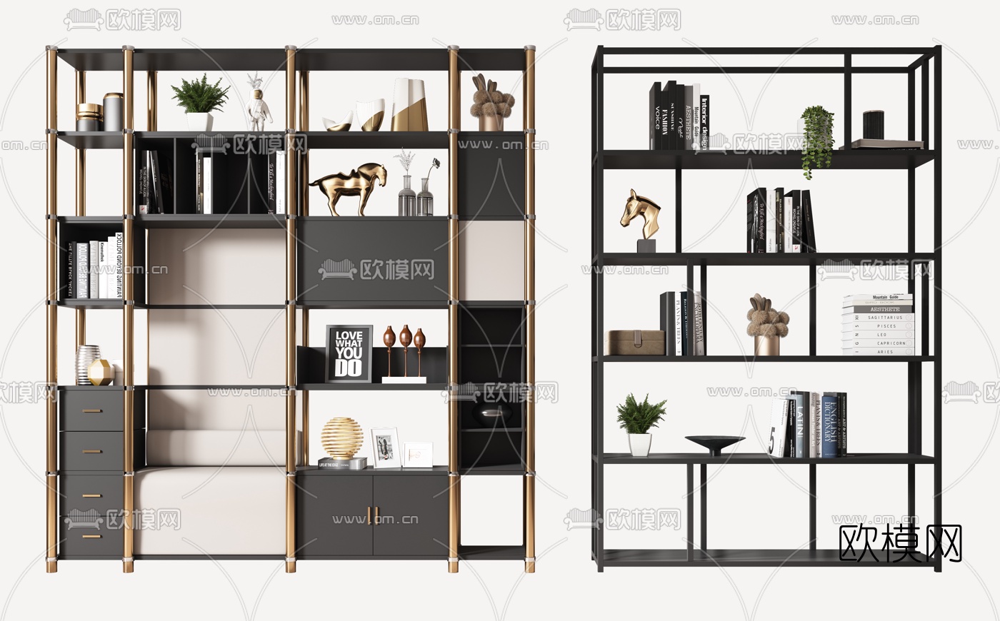 现代轻奢金属装饰架3d模型下载（渲染图1）