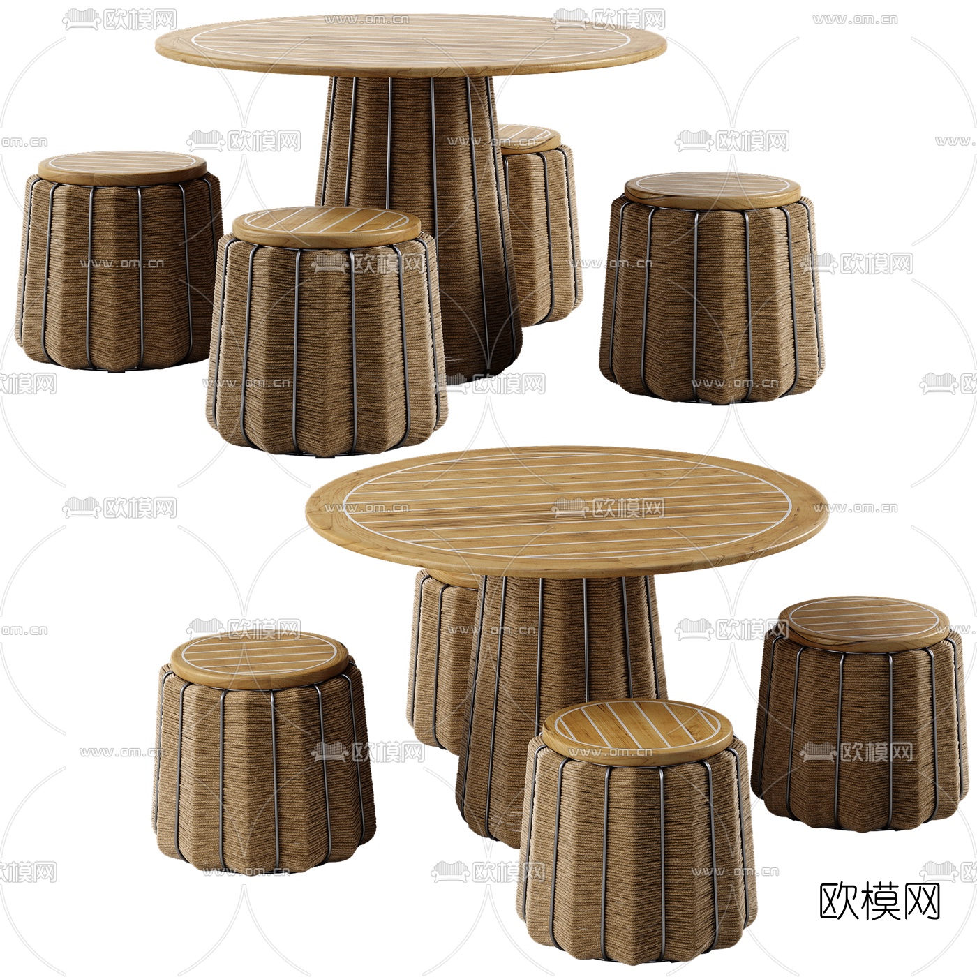 自然风户外编织餐桌餐椅3d模型下载（渲染图1）