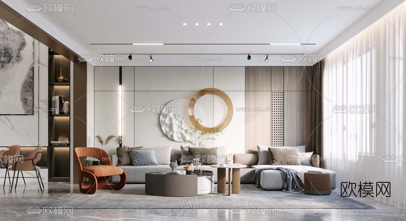 现代别墅客厅餐厅3d模型