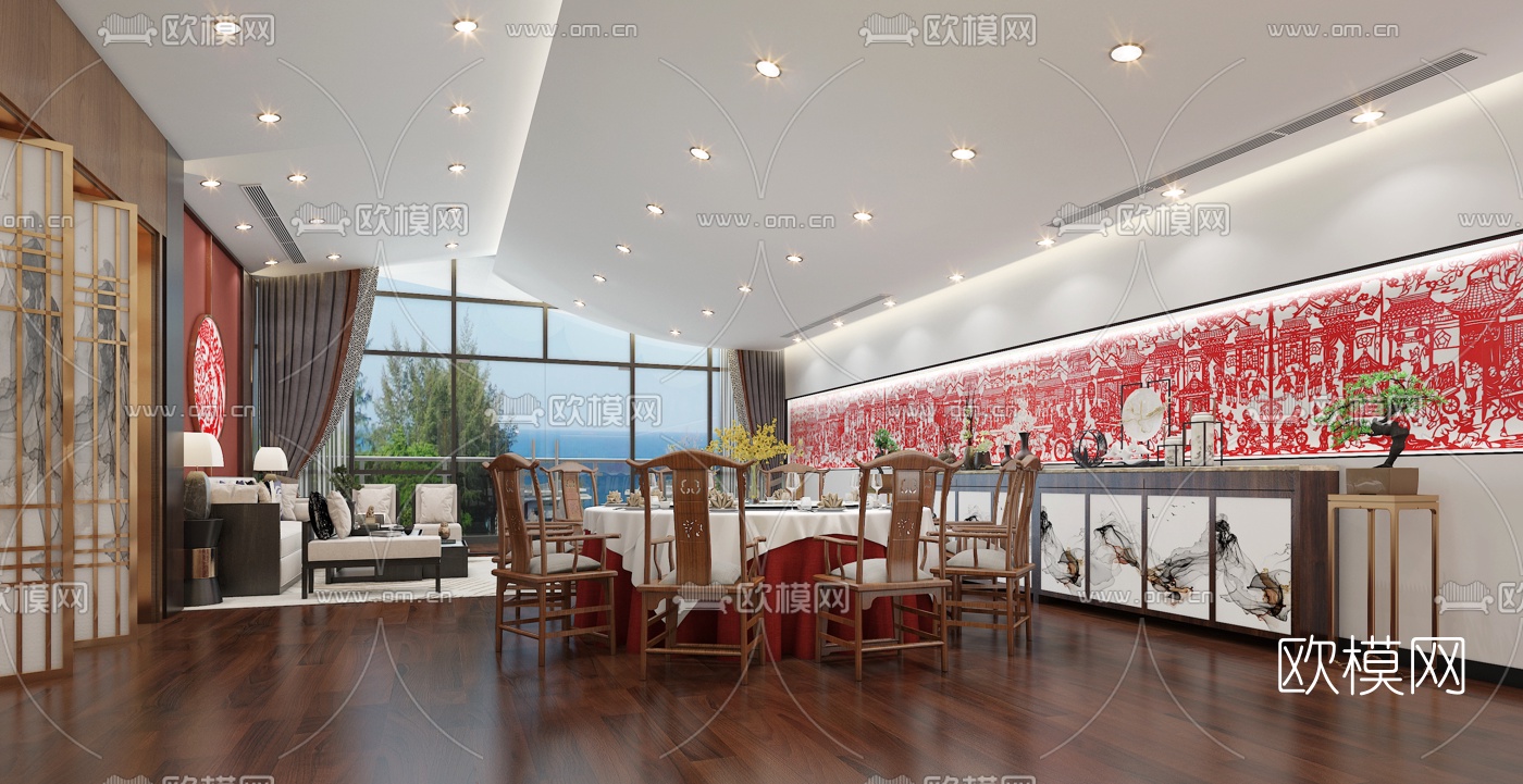 新中式餐厅包间3d模型