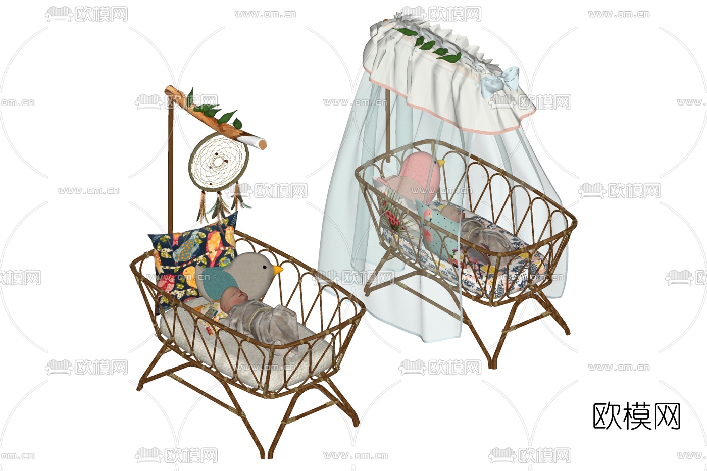 现代儿童床su模型下载