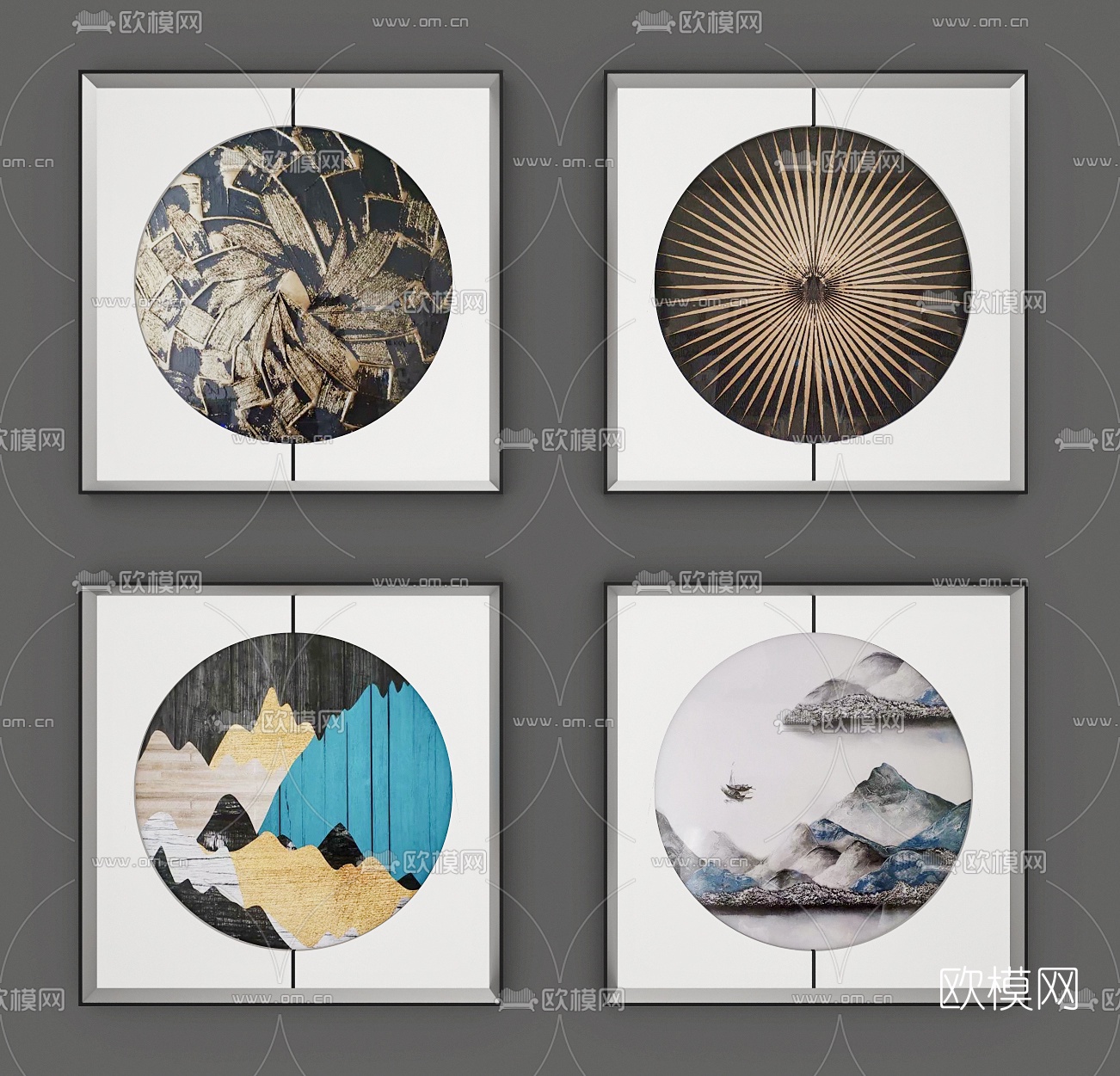 新中式山水挂画3d模型