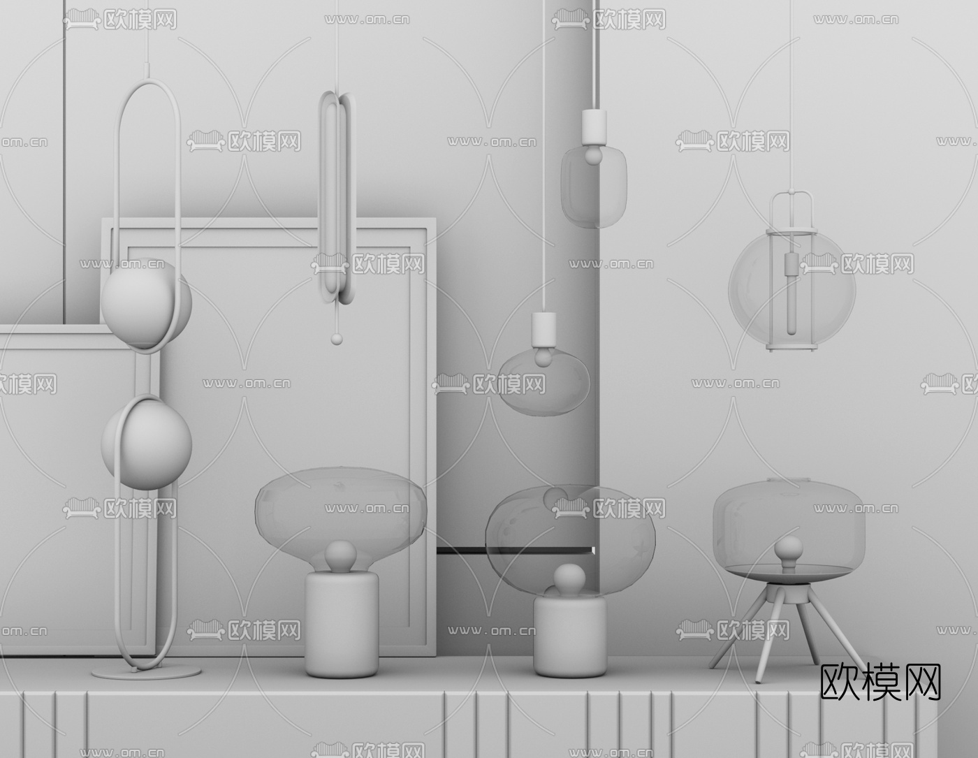现代金属玻璃吊灯台灯su模型下载（渲染图3）