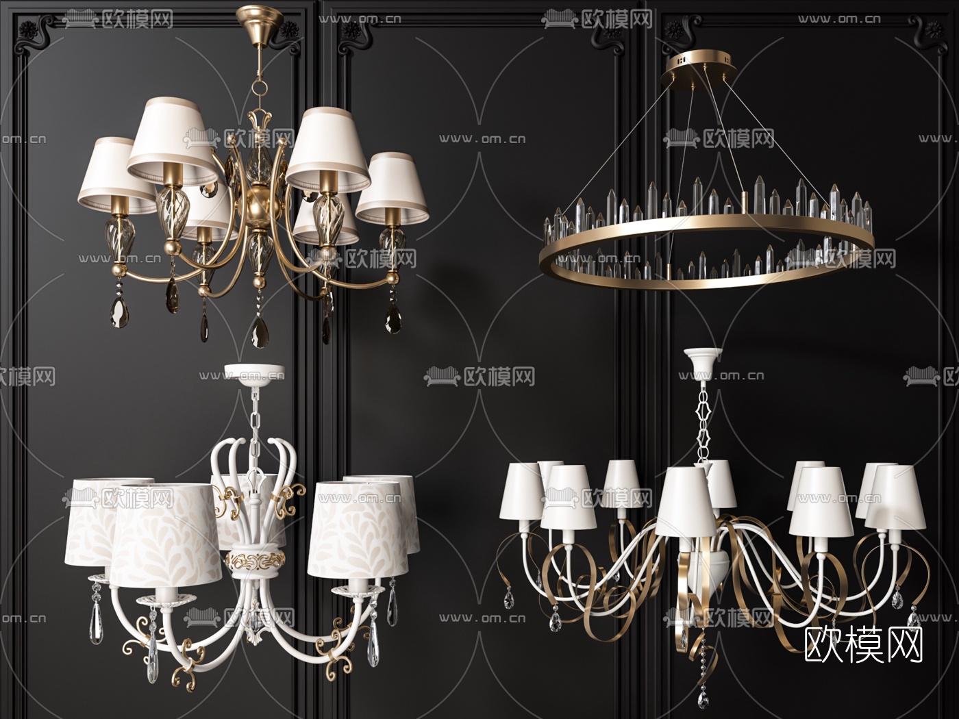 美式多头吊灯组合3d模型下载（渲染图1）