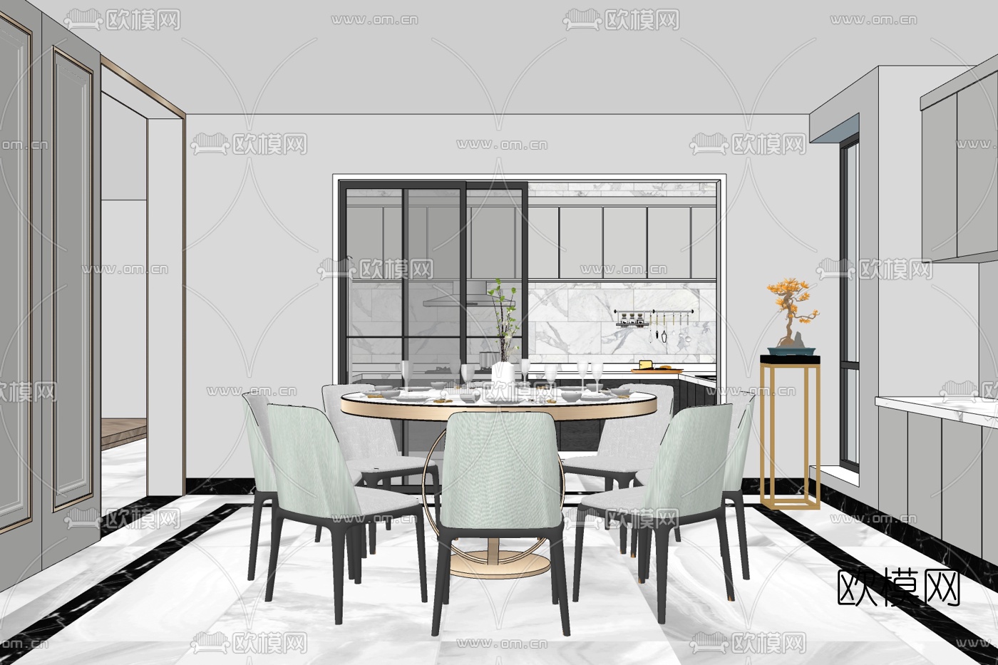 现代餐厅免费su模型下载