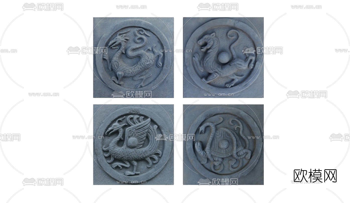中式龙凤砖雕su模型下载