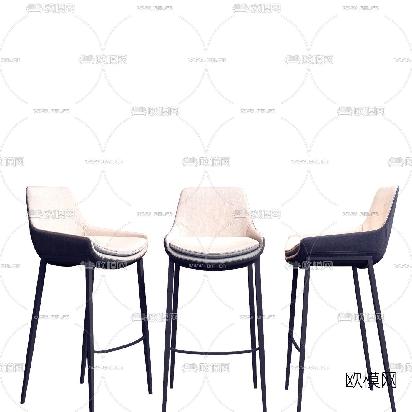 现代靠背吧台椅3d模型下载（渲染图2）