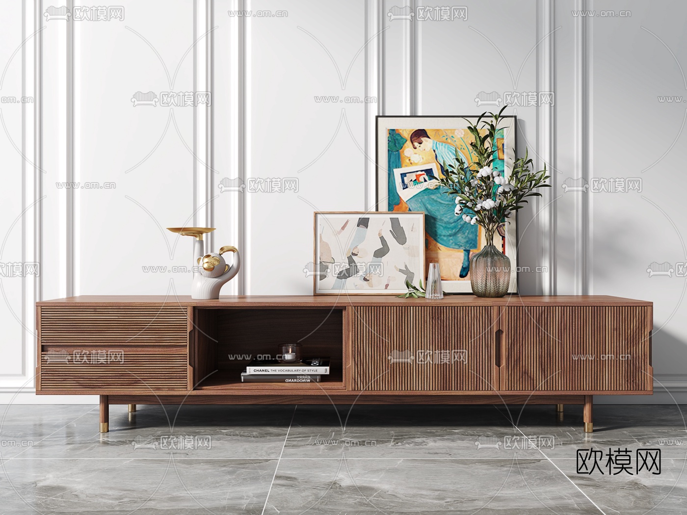北欧原木电视柜3d模型下载