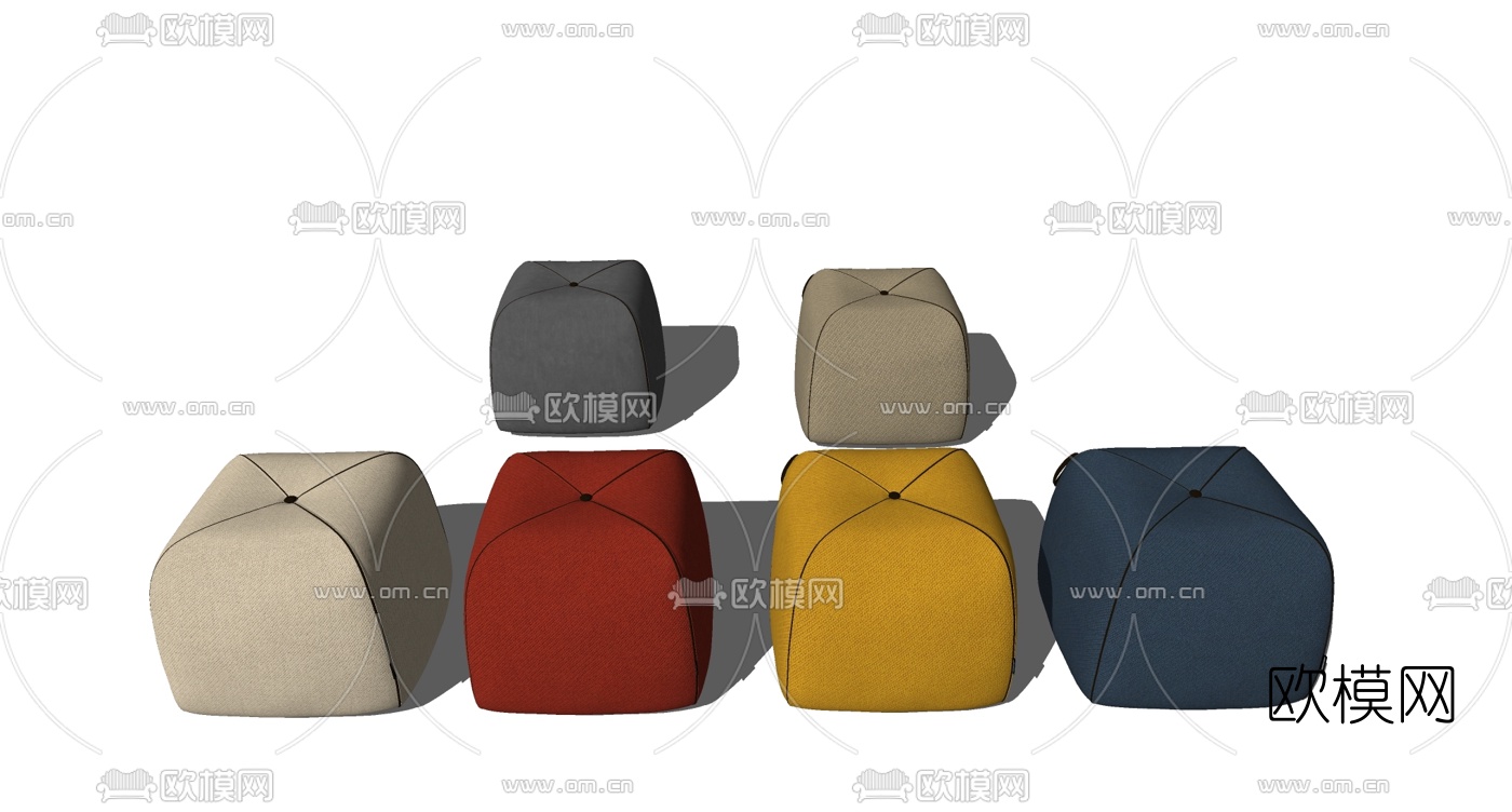 现代布艺沙发凳组合su模型下载