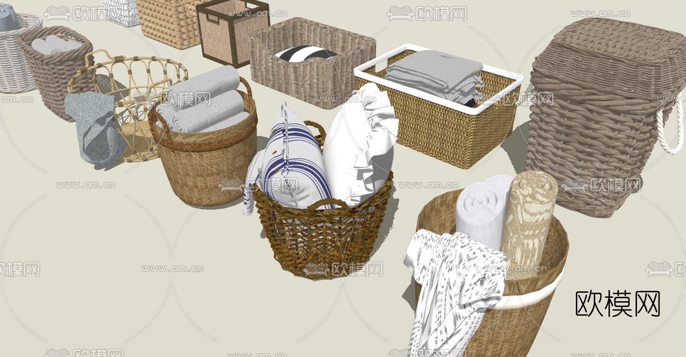 现代衣物收纳箩编织箩筐su模型下载（渲染图1）