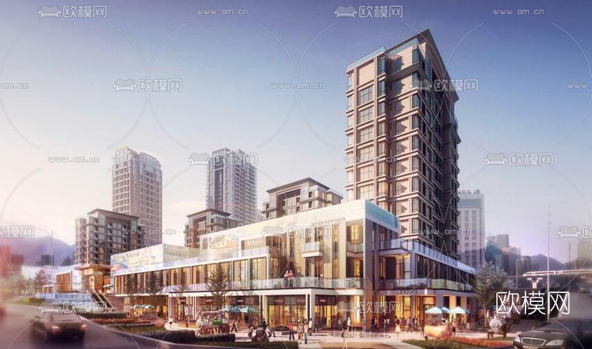 现代住宅商业区su模型下载（渲染图1）