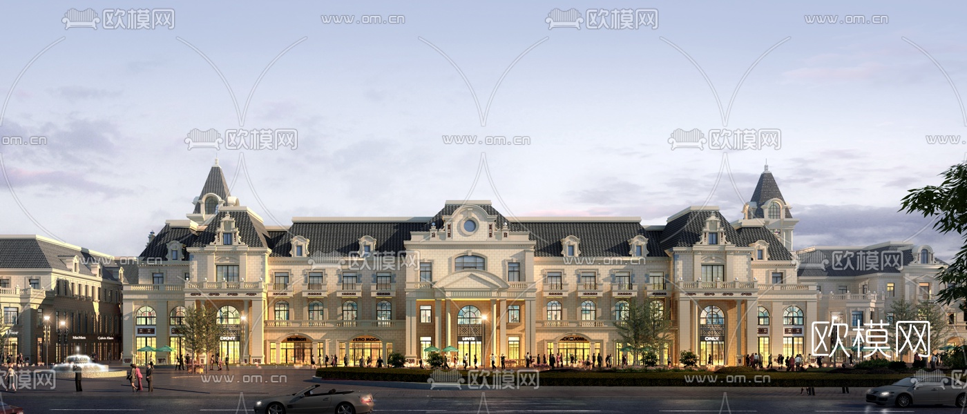 欧式商业广场建筑外观3d模型下载