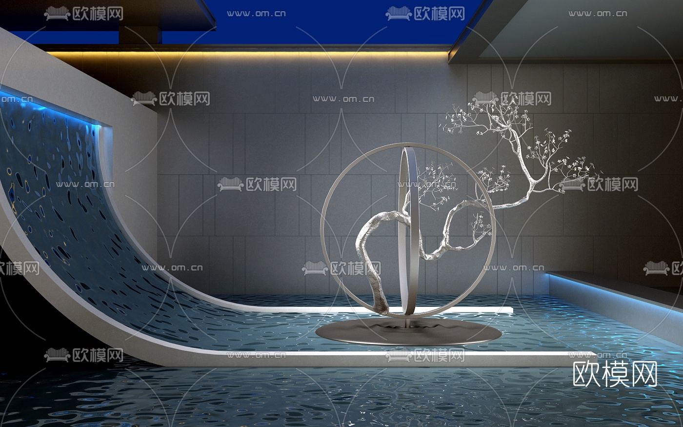 新中式流水景观小品3d模型下载