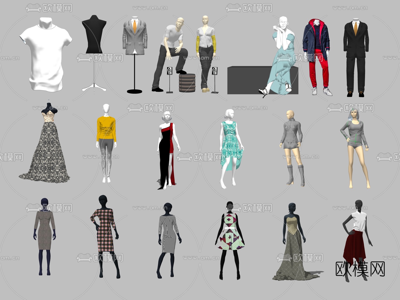现代橱窗服装模特su模型下载